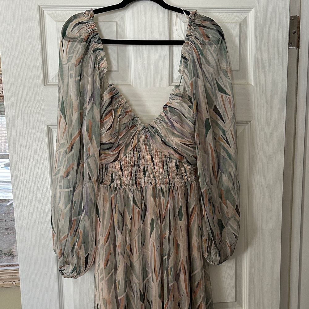Astr Long Sleeve Multicolor Geometric Dress